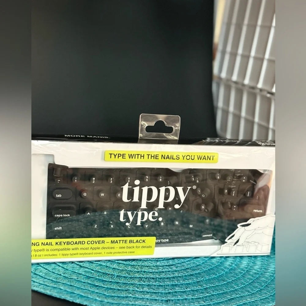 TippyType Long Nail Keyboard Cover. Matte Black . Olive green carrying case.